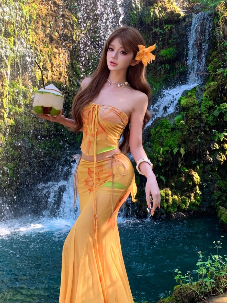 Soft Summer Yellow Clothing - Set atasan dan rok tube tie-dye