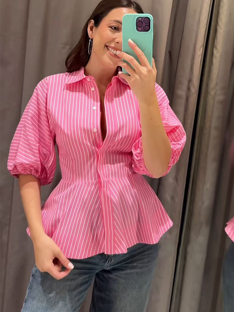 Summer Clothing For Teens - TFMLN Kemeja Bergaris Wanita Kemeja Cetak