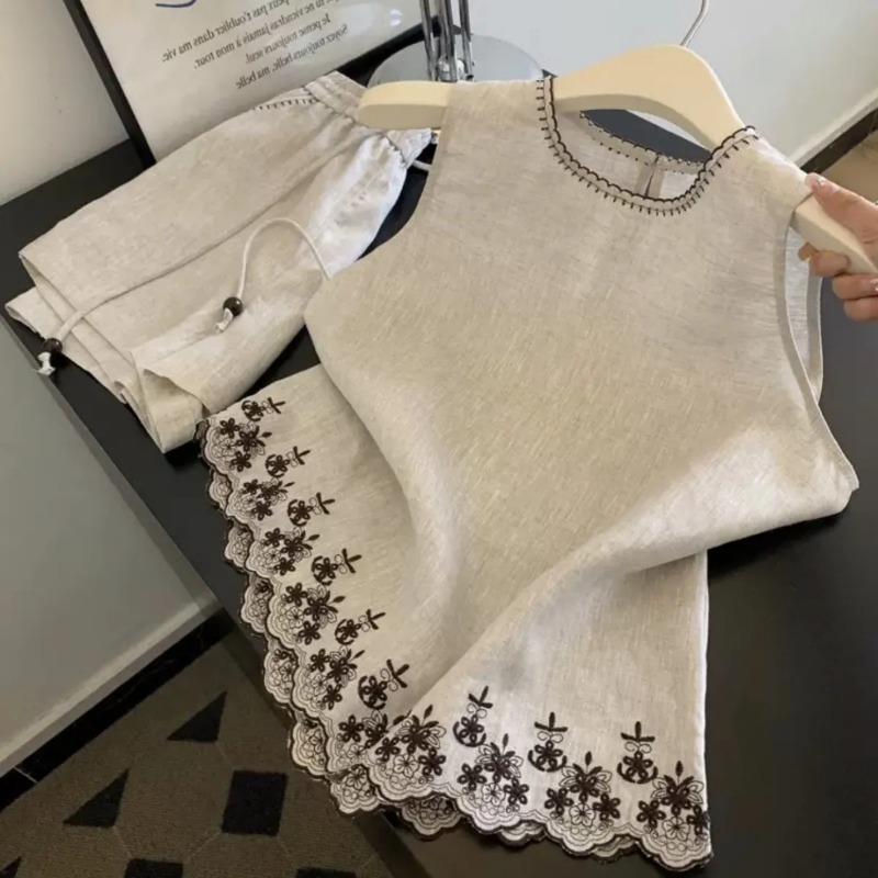 Summer Clothing Linen - Setelan Dua Potong Wanita Musim Panas,