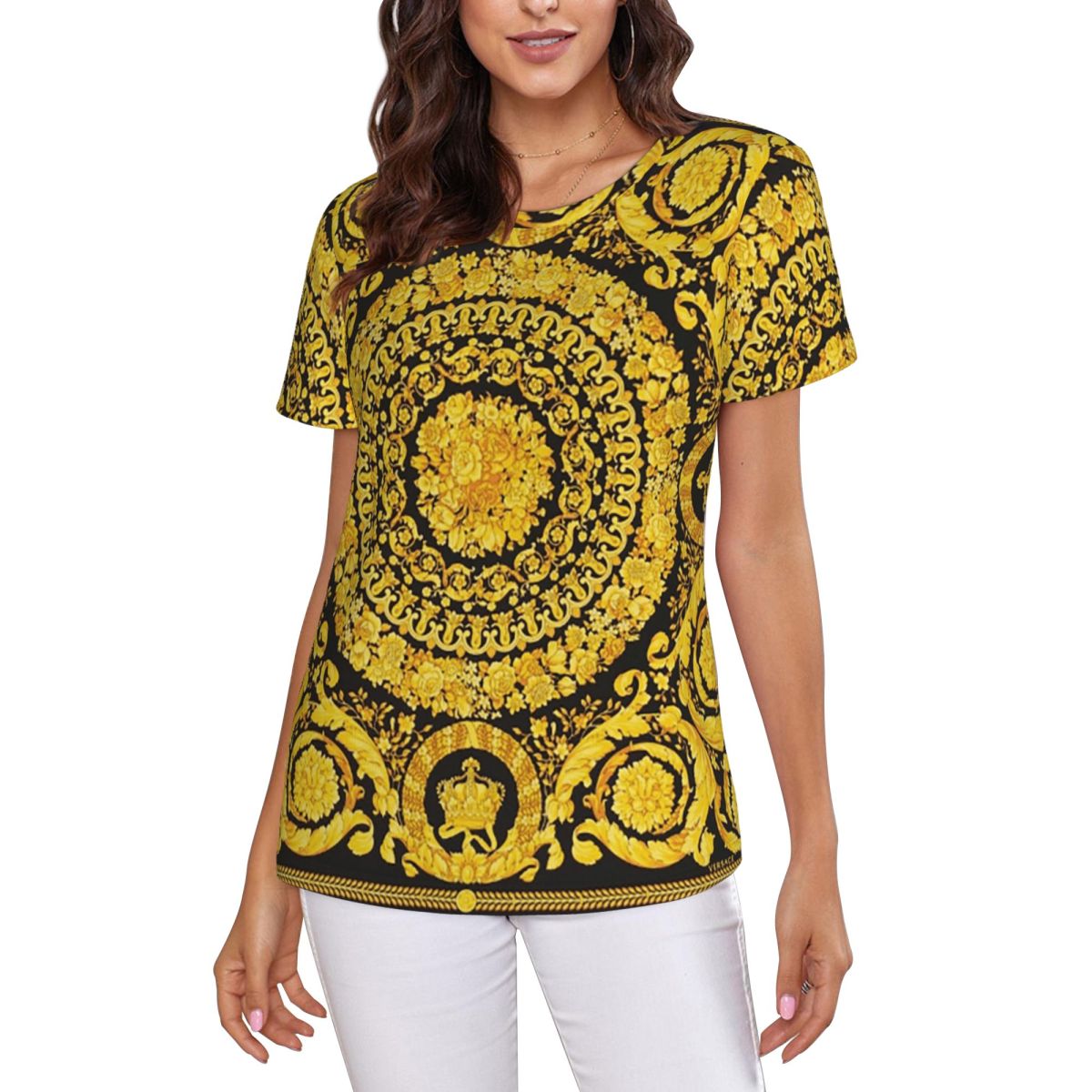 Summer Clothing For 70 Year Old Woman - Kaus Barok Medali Emas Dekoratif Kaus