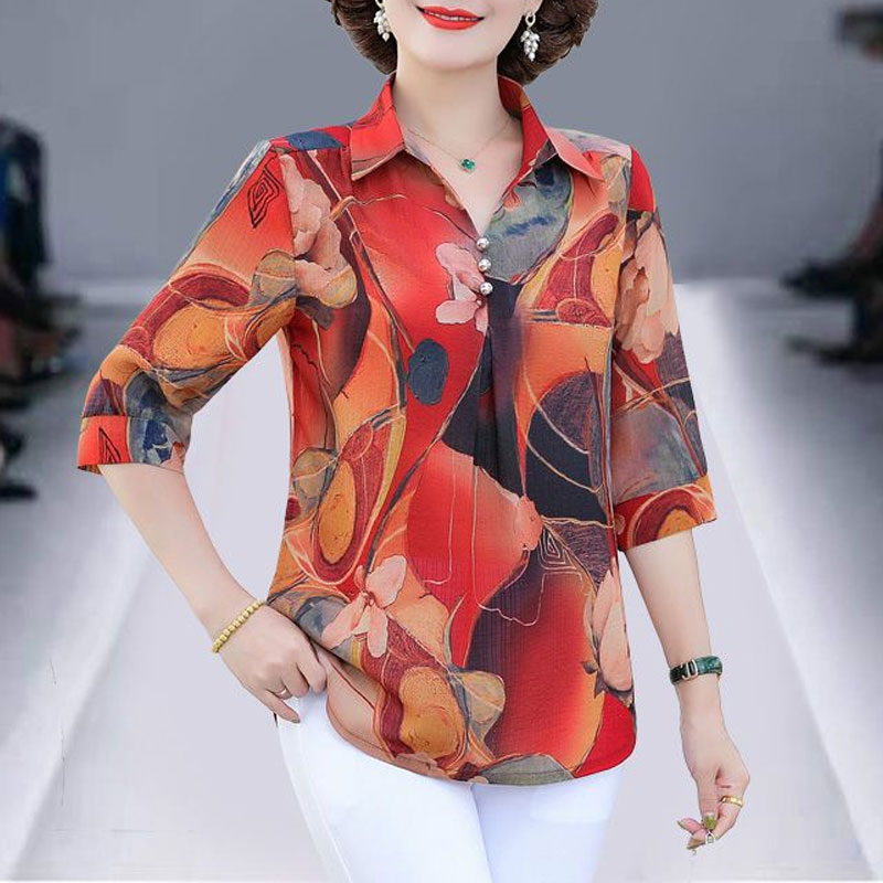 Summer Clothing For 70 Year Old Woman - Kemeja motif bunga Vintage musim panas