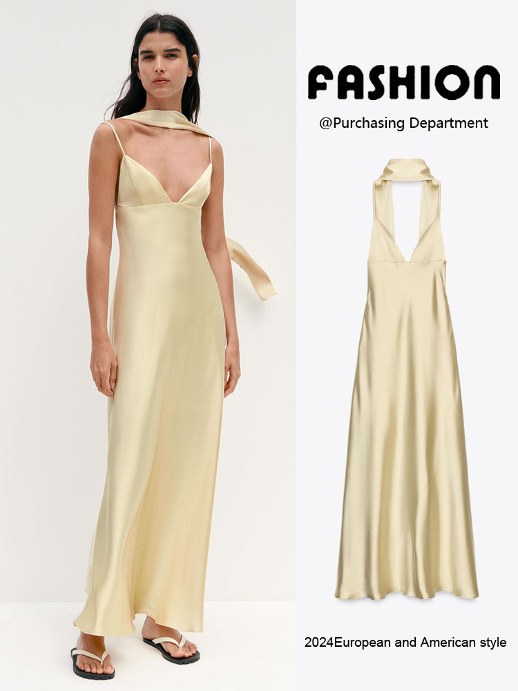Summer Clothing Fabric - Gaun Malam Pinggang Tinggi Bahan Satin