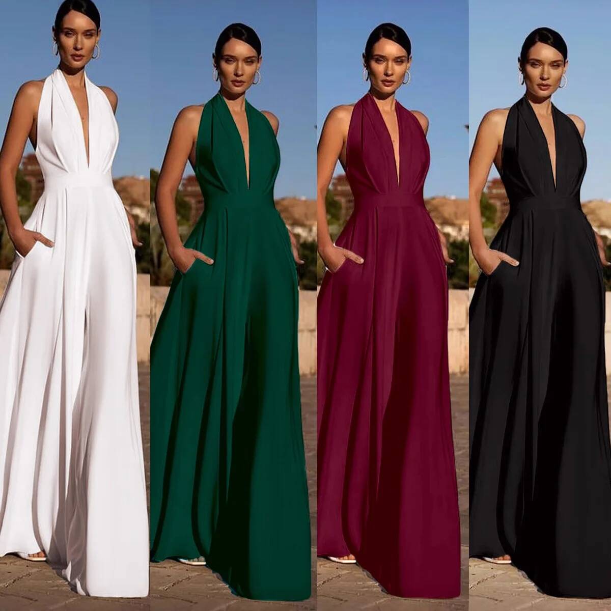 Summer Clothing For 70 Year Old Woman - Jumpsuit Wanita Seksi Model Deep-V Tanpa