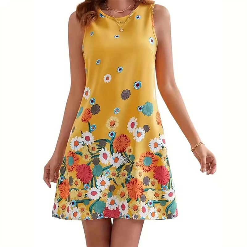 Soft Summer Yellow Clothing - Gaun Bunga Kuning Wanita Tanpa Lengan