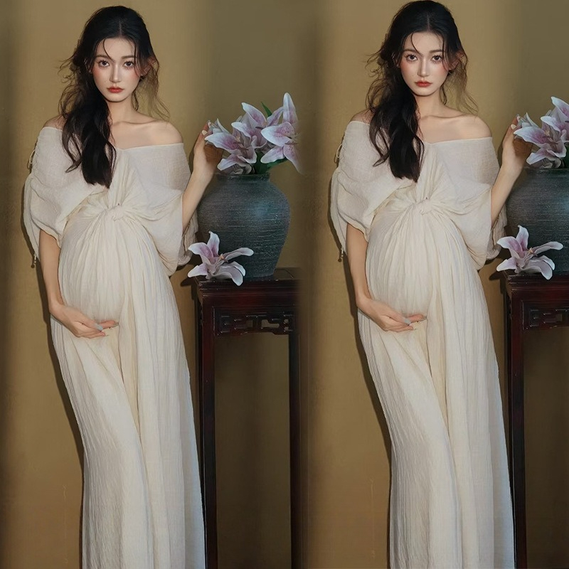 Summer Clothing In French - Gaun Bahu Terbuka Kerah V Elegan