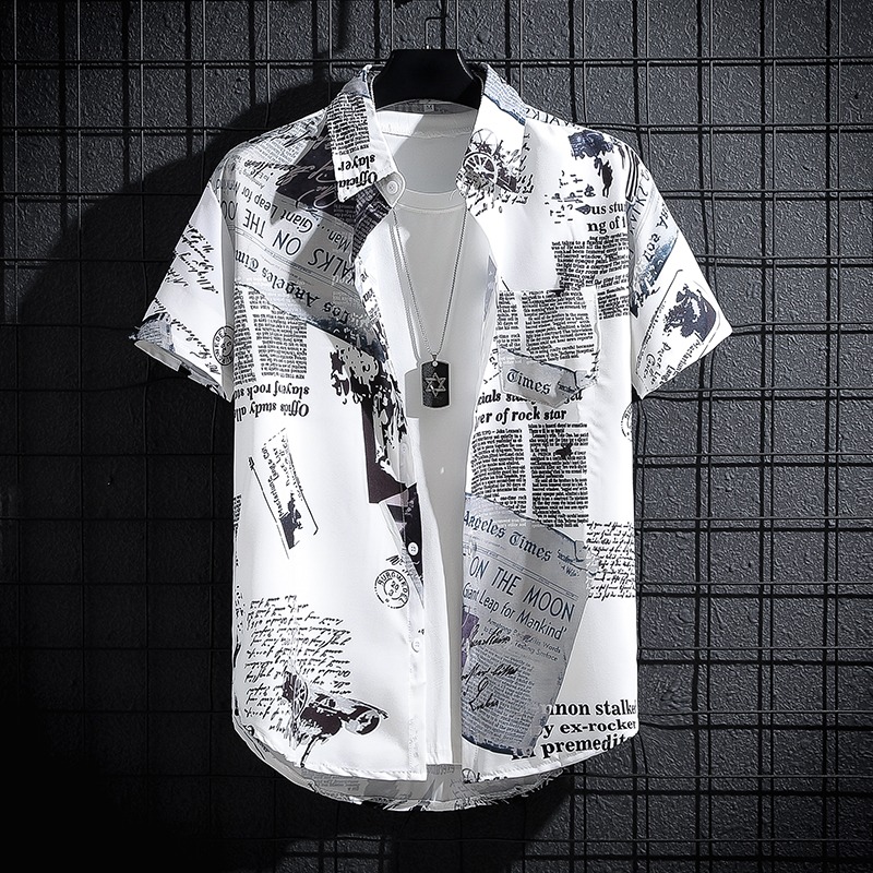 Summer Clothing Essentials Men - Kemeja Bermotif Koran, Atasan Longgar Kasual