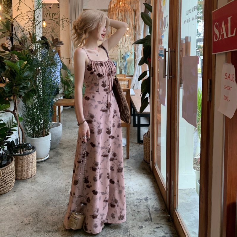 Summer Clothing Resort - Gaun Panjang Lucu Warna Pink Tie