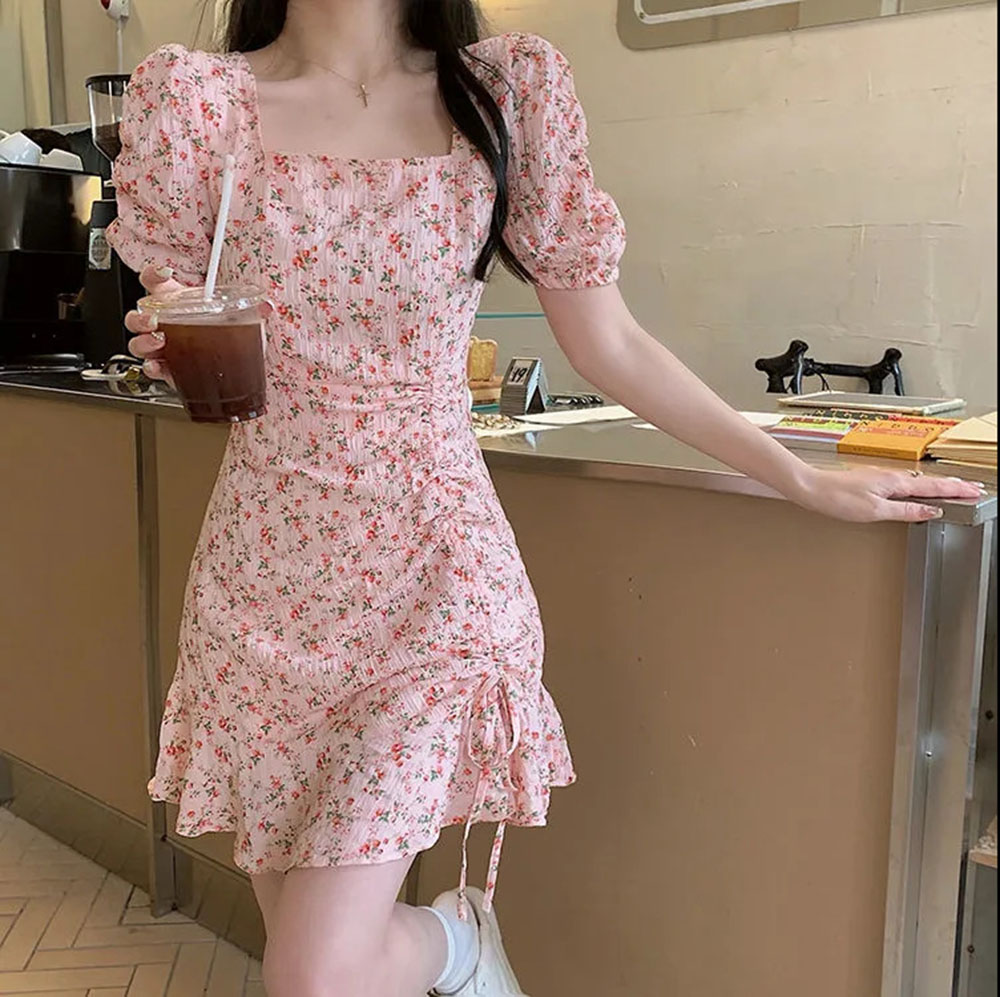 Summer Clothing For 70 Year Old Woman - Gaun Mini tali serut bunga musim