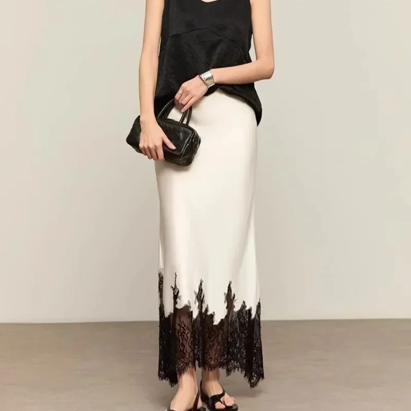 Summer Clothing Trends 2025 Women'S - Rok Midi Renda Peri Elegan Tinggi