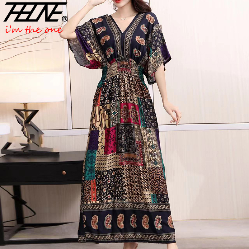 Indian Summer Vintage Clothing - Gaun wanita musim panas 2024 Maxi