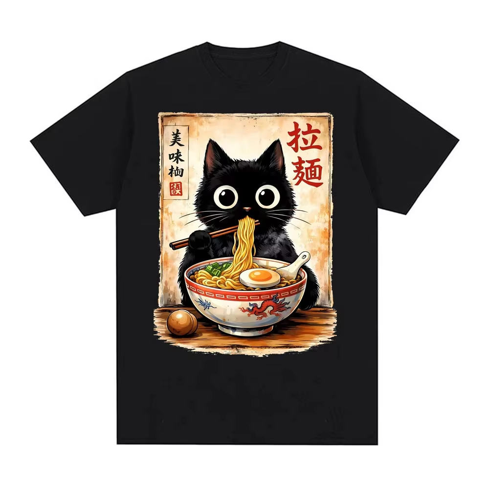 Summer Clothing Essentials Men - 2026 Kawaii Ramen Cat Retro Jepang