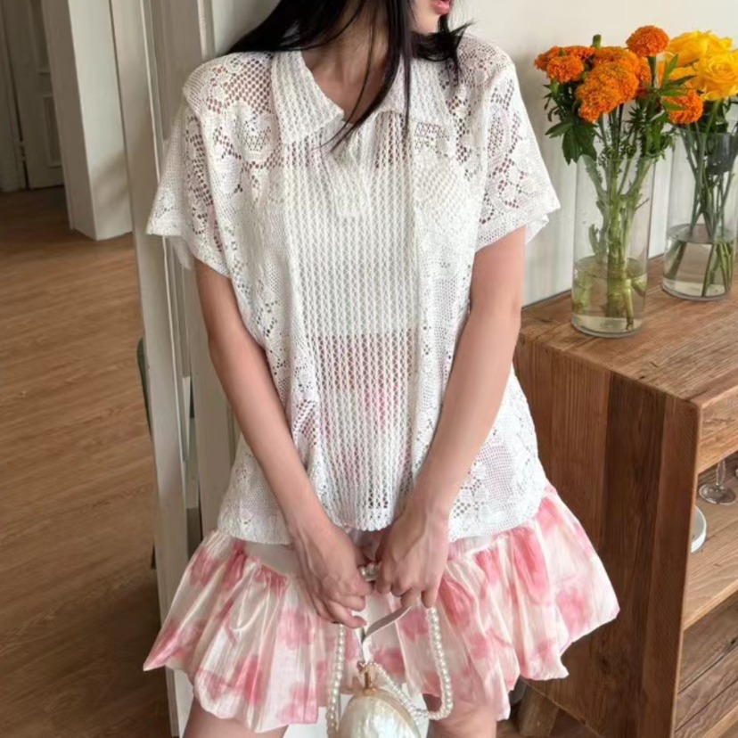 Summer Clothing Online - Kemeja Kerah Retro Berenda Wanita, Sweater