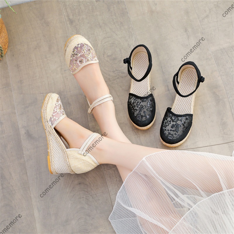 Espadrille Sandal Women - Sandal Wedges Espadrille Jaring Renda Wanita