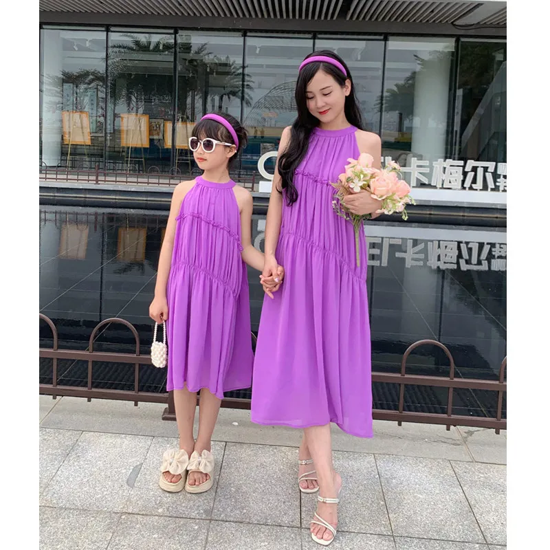 Summer Clothing Resort - Gaun ungu ibu dan anak perempuan