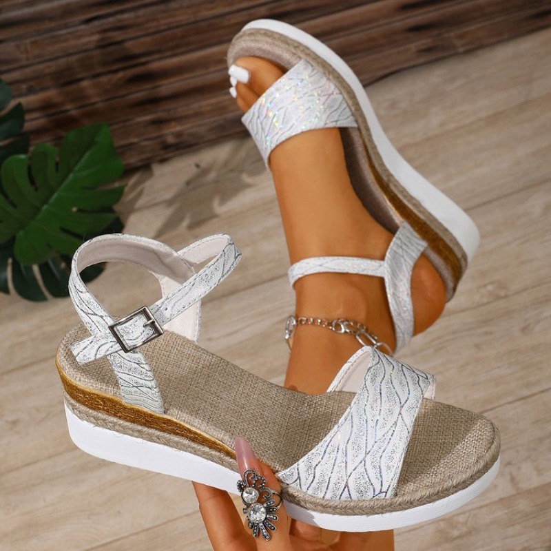 Espadrille Sandal Women - Sandal Wedge Wanita Putih Hak Platform