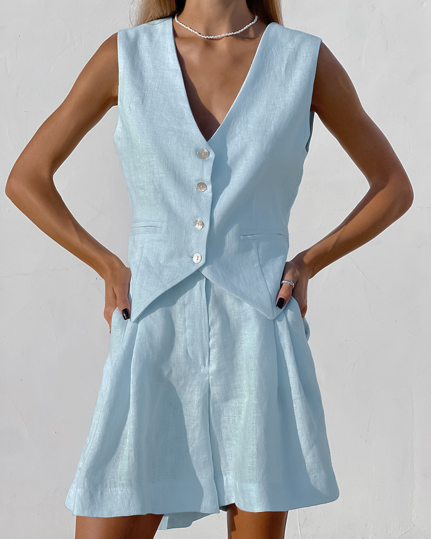Setelan Rompi + Celana Pendek  - Summer Clothing Linen ulasan dan harga