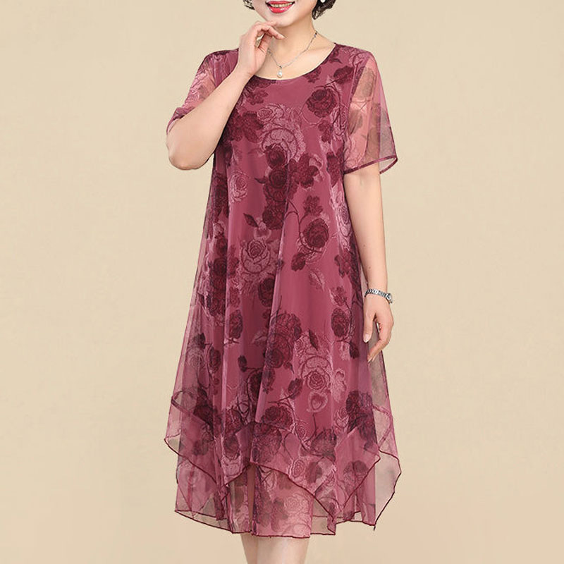 Gaun lengan pendek leher-o, ba - Summer Clothing For 70 Year Old Woman ulasan dan harga