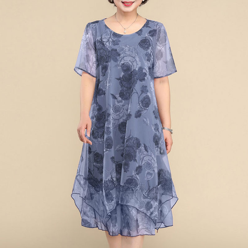 Gaun lengan pendek leher-o, ba - Summer Clothing For 70 Year Old Woman ulasan dan harga