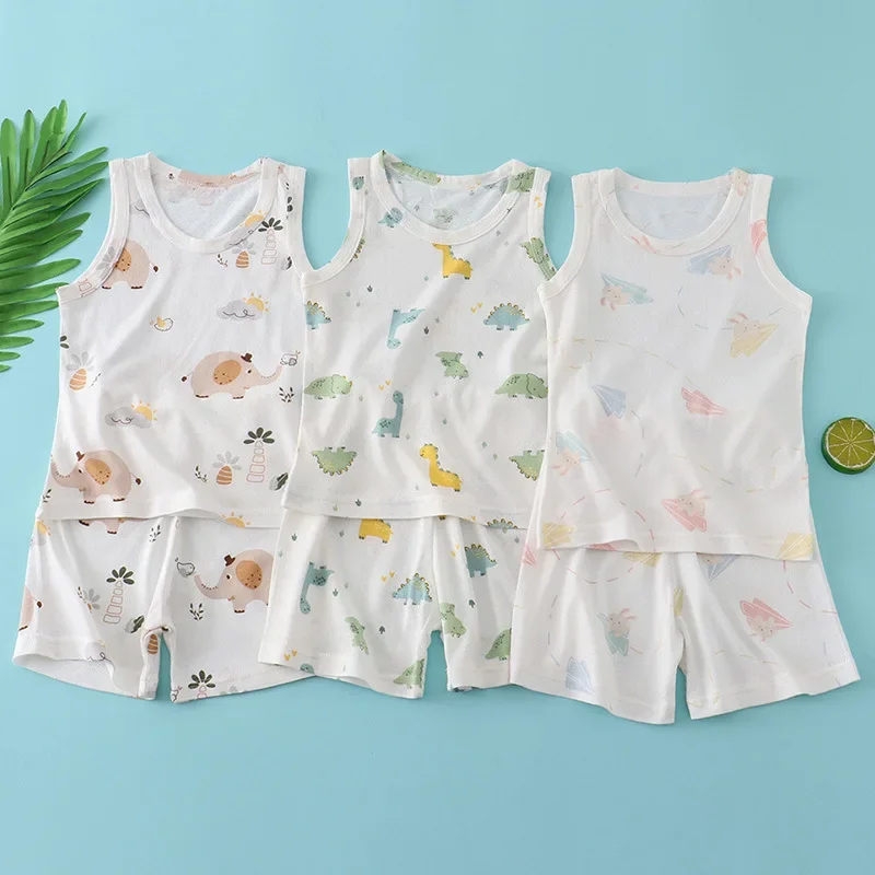 Setelan Rompi Katun Bambu Anak - Summer Clothing Toddler ulasan dan harga