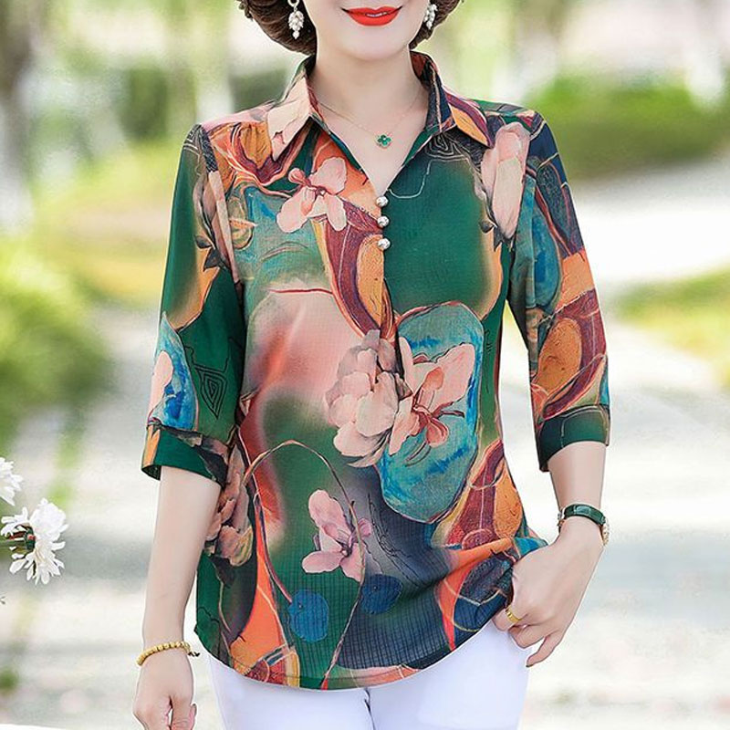 Kemeja motif bunga Vintage mus - Summer Clothing For 70 Year Old Woman ulasan dan harga