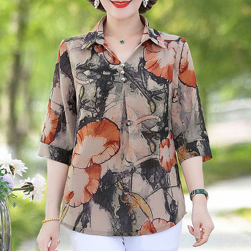 Kemeja motif bunga Vintage mus - Summer Clothing For 70 Year Old Woman ulasan dan harga