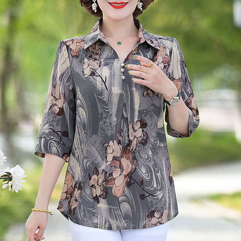 Kemeja motif bunga Vintage mus - Summer Clothing For 70 Year Old Woman ulasan dan harga