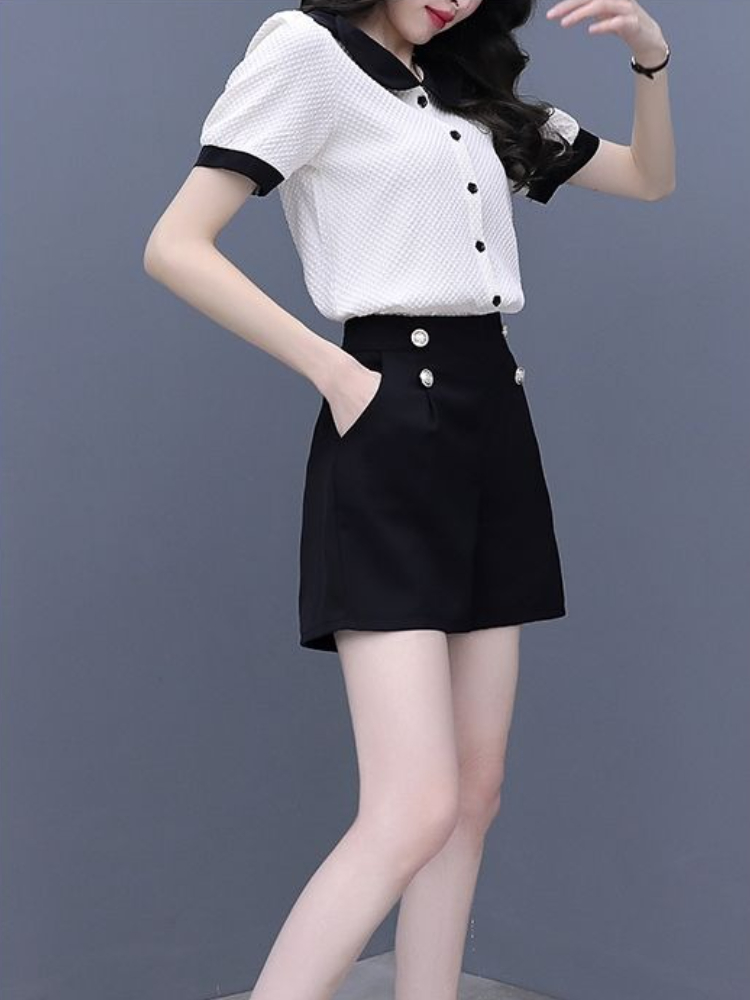 Set Pendek Kancing Warna Kontr - Summer Clothing Trends 2025 Women'S ulasan dan harga