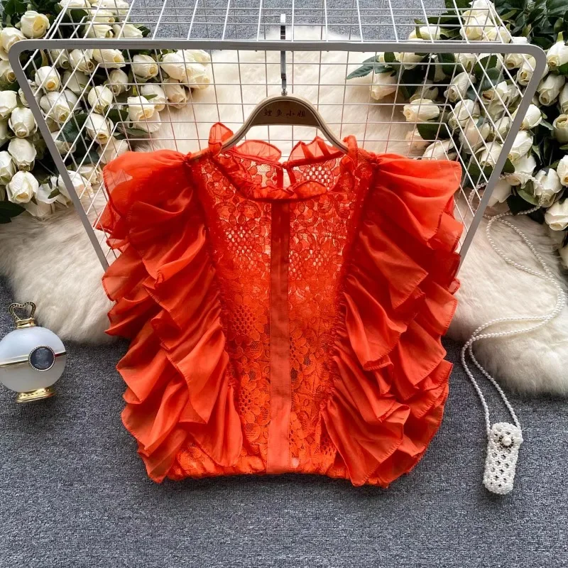 Blus Lengan Kelopak Renda Eleg - Summer Clothing In French ulasan dan harga