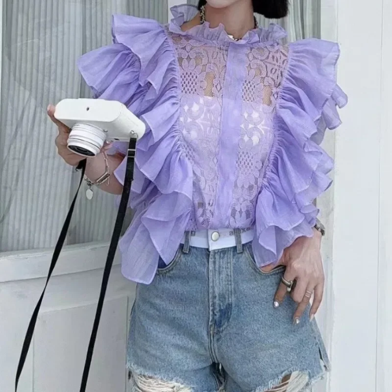 Blus Lengan Kelopak Renda Eleg - Summer Clothing In French ulasan dan harga