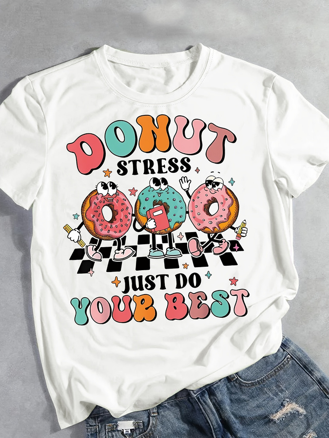 Kaos Cetak Donat Kartun, Atasa - Summer Clothing Trends 2025 Women'S ulasan dan harga