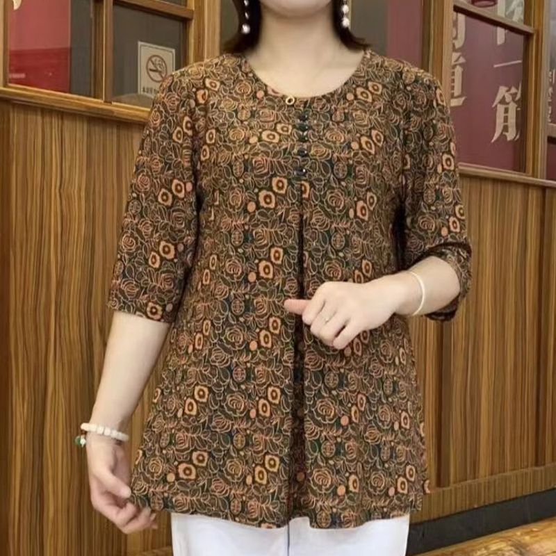 Kaus motif Vintage kasual long - Summer Clothing For 70 Year Old Woman ulasan dan harga