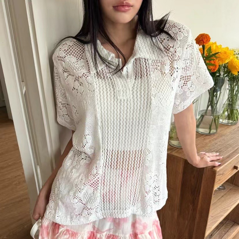 Kemeja Kerah Retro Berenda Wan - Summer Clothing Online ulasan dan harga