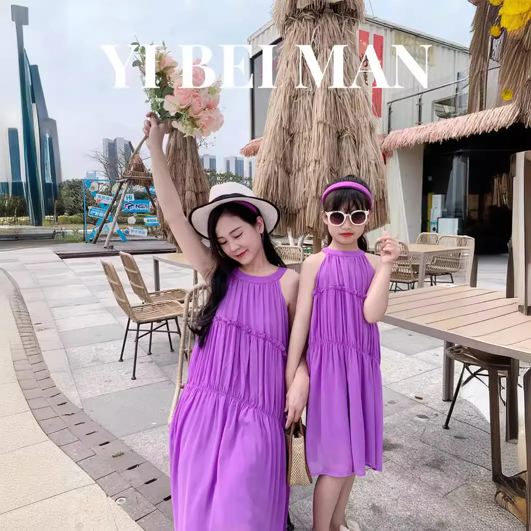 Gaun ungu ibu dan anak perempu - Summer Clothing Resort ulasan dan harga