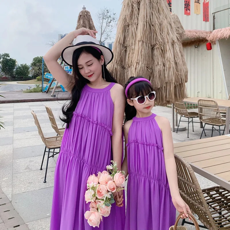 Gaun ungu ibu dan anak perempu - Summer Clothing Resort ulasan dan harga