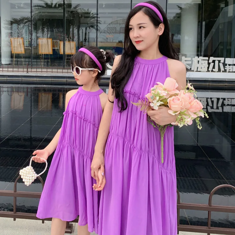 Gaun ungu ibu dan anak perempu - Summer Clothing Resort ulasan dan harga